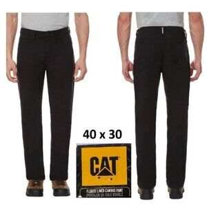 CAT Caterpillar Men's Black Fleece-Lined Canvas Work Pants Size 40 x 30